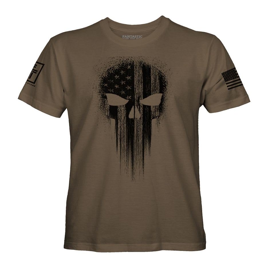 Fantastic Tees USA American Skull Patriotic Shirts for Men T-Shirt (Savanna Brown, 3XL)