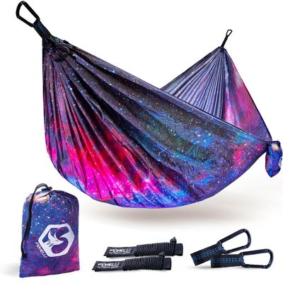 Foxelli Camping Hammock Ultralight Hammock for Backpacking, Hiking, Festivals, Travel - Easy Setup with Tree-Friendly Ropes & Steel Carabiners, Heavy Duty Parachute Nylon