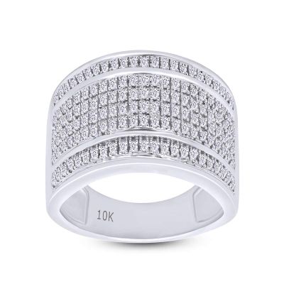 AFFY Wedding Bands 10K Solid White Gold Six Row Natural Diamond (H-I Color, I1-I2 Clarity, 0.40 Cttw) Ring For Men Ring Size-11
