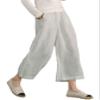 ECUPPER Womens Cotton Cropped Pants Loose Fit Wide Leg Capri Casual Plus Size Elastic Waist Trousers Light Grey S view 1