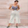 ECUPPER Womens Cotton Cropped Pants Loose Fit Wide Leg Capri Casual Plus Size Elastic Waist Trousers Light Grey S view 4