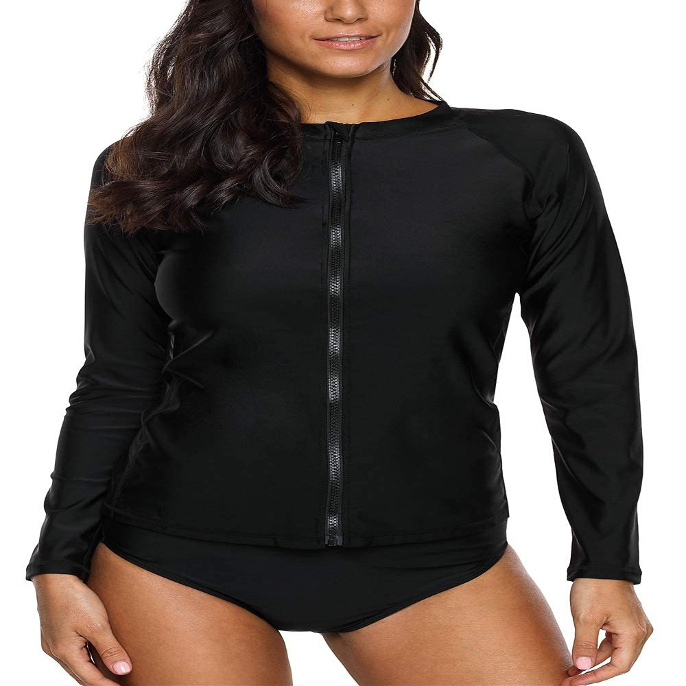 ATTRACO Womens Sun Shirts Long Sleeve Rash Guard Swimwear Swim Tops Black XL