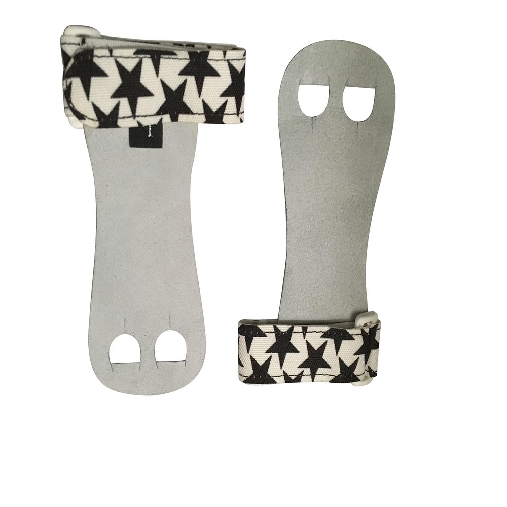 PUSH ATHLETIC Gymnastics Youth Hand Grips (Black Stars,White Band, Large)