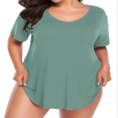 BELAROI Women Plus Size V-Neck Tunic Top Loose T Shirt with Pocket (3X, Grayish Green)
