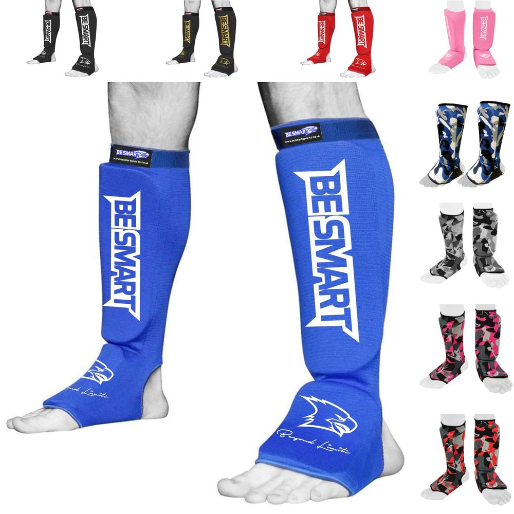 Kids Shin Instep Pads MMA Leg Foot Guards Muay Thai Kick Boxing Guard Protector (Blue, XXS (9 to 13 Years))