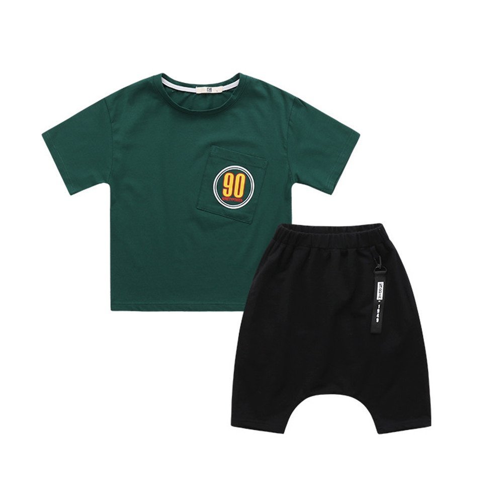 FTSUCQ Boys Number Printed Tracksuits Sport Shirt Top + Middle Pants,Green 140