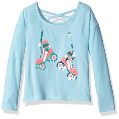Colette Lilly Girls' Little Long Sleeve Sequin Tee, ice Blue Skates, 4