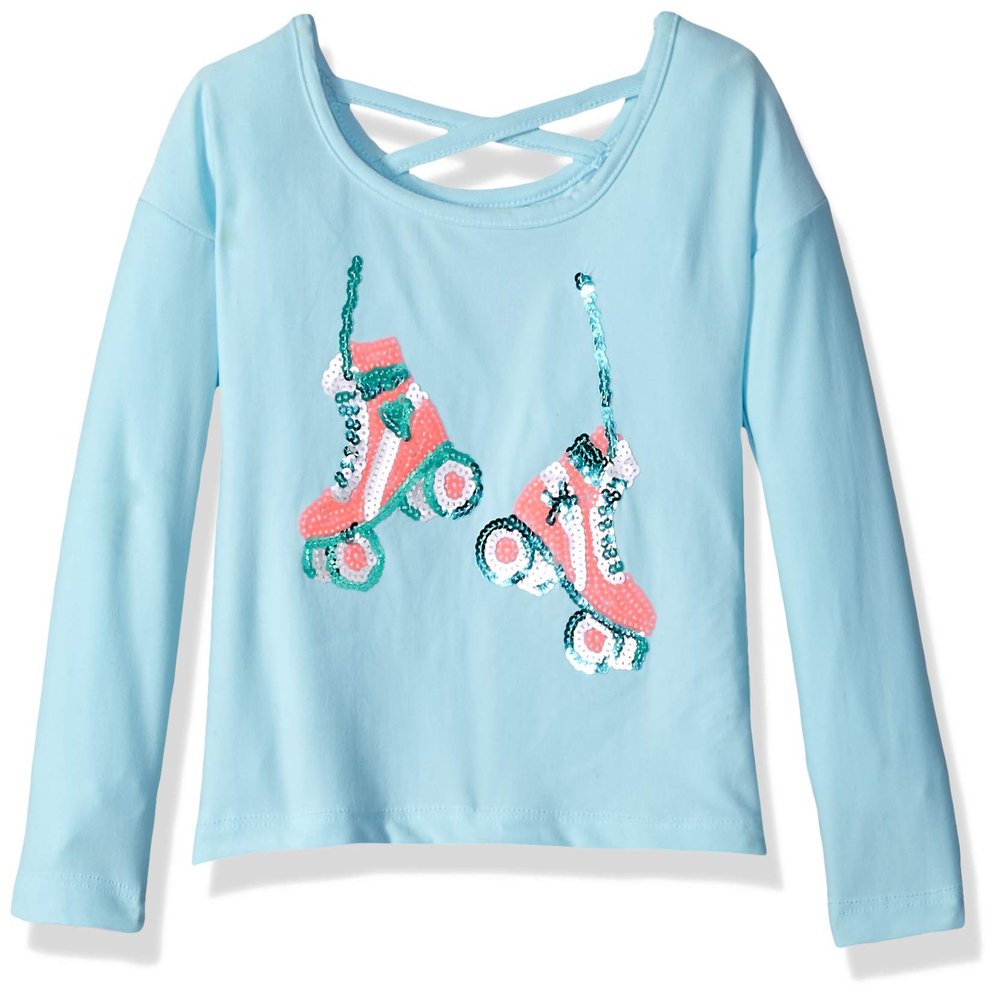 Colette Lilly Girls' Little Long Sleeve Sequin Tee, ice Blue Skates, 4