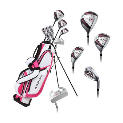 Aspire X1 Complete Womens Golf Clubs Full Set - Right Handed Golf Set for Women with Driver, Wood, Hybrid, Irons, Putter, 3 Head Covers & Stand Bag - Regular Size, Pink