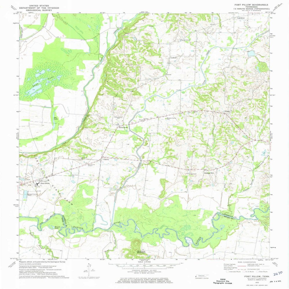 Fort Pillow TN topo map, 1:24000 Scale, 7.5 X 7.5 Minute, Historical, 1972, Updated 1974, 26.7 x 21.3 in - Tyvek