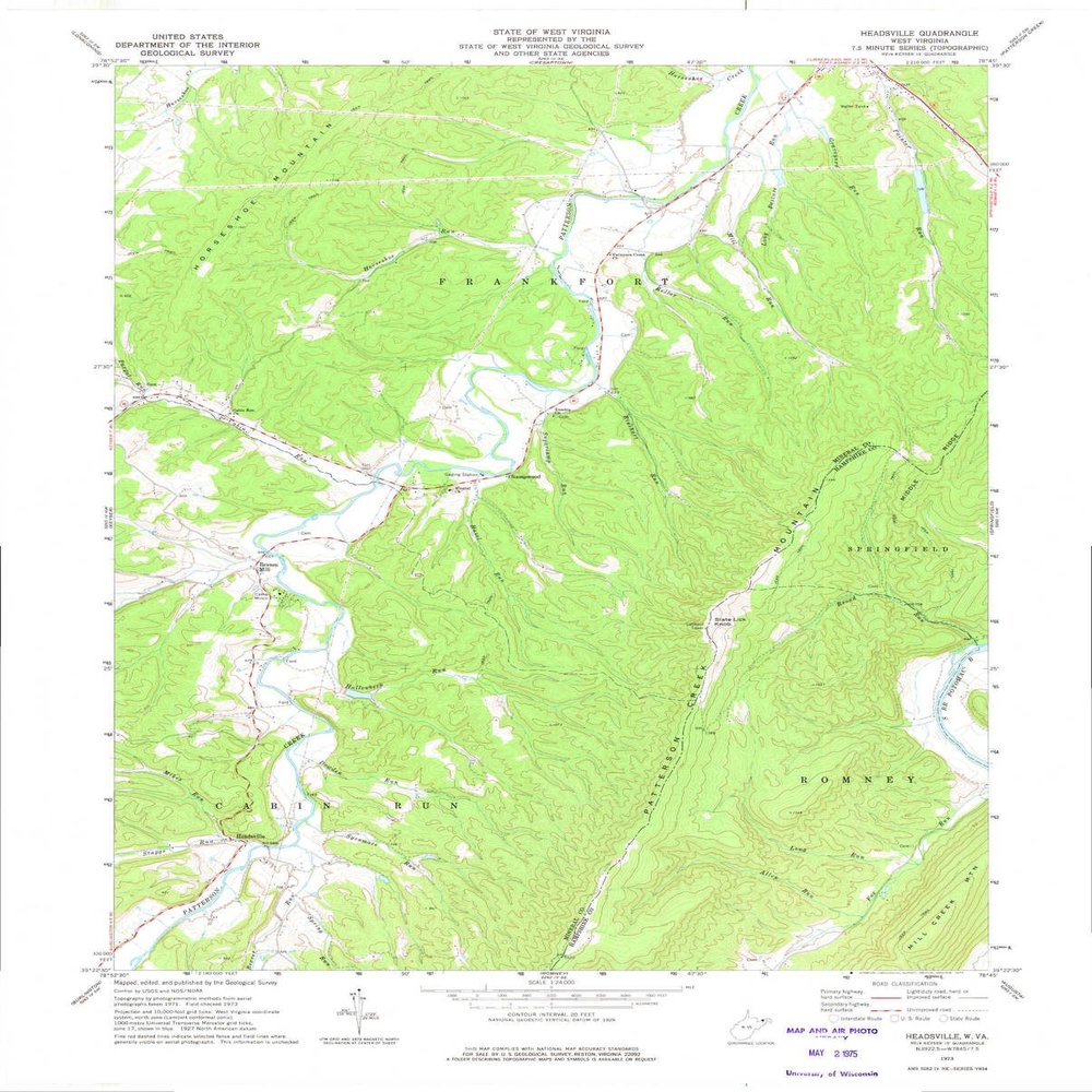 YellowMaps Headsville WV topo map, 1:24000 Scale, 7.5 X 7.5 Minute, Historical, 1973, Updated 1975, 27.3 x 21.9 in - Tyvek