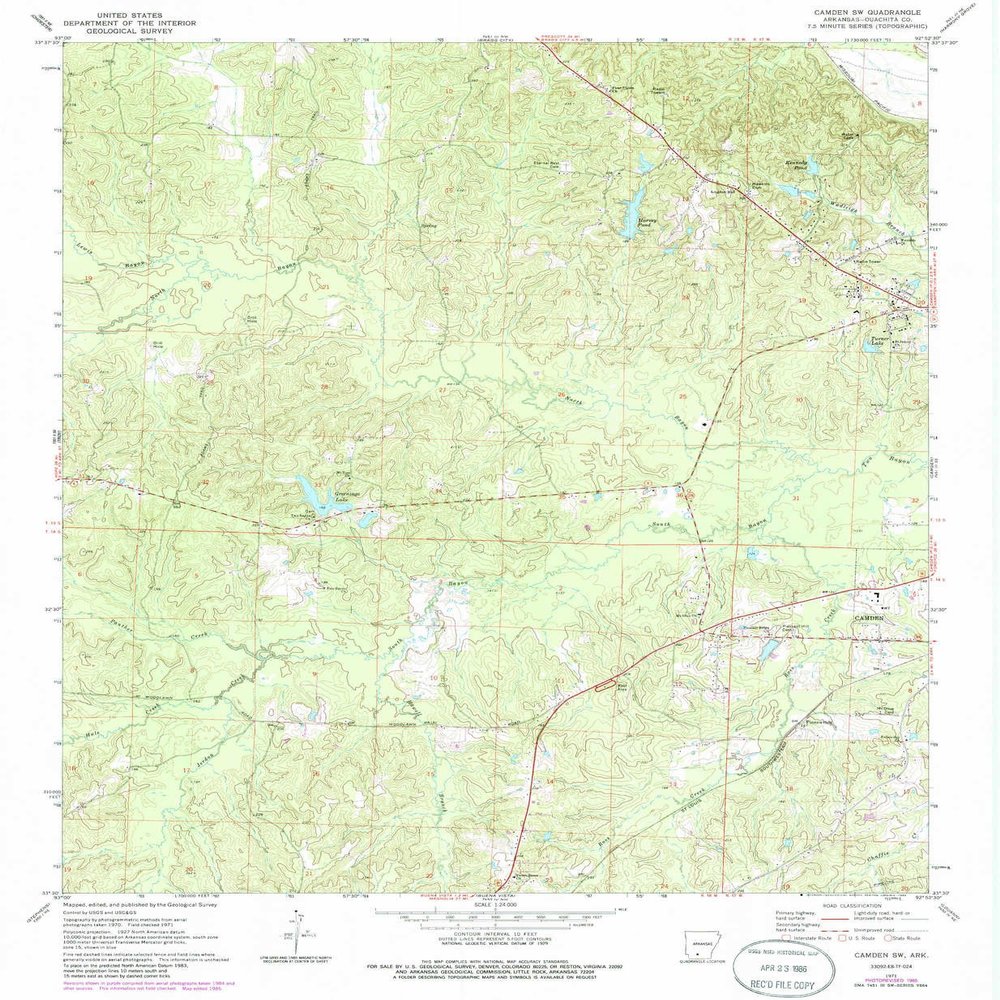 YellowMaps Camden SW AR topo map, 1:24000 Scale, 7.5 X 7.5 Minute, Historical, 1971, Updated 1986, 26.7 x 22 in - Tyvek