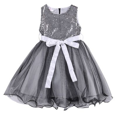 YAZAD Toddler Kids Baby Little Girls Sleeveless Sequin Princess Tutu Dress Bowknot Summer Outfits 1-7Y (140/6-7Y, Grey)