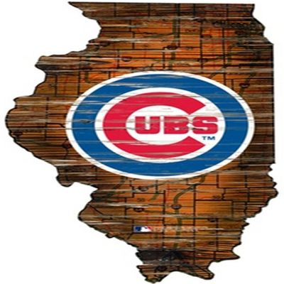 Cubs Distressed State Sign Wood Logo 24"
