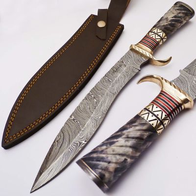 Custom Damascus Kukri Knife Hunting Knife Camping Knife With Burl Wood Handle (BN-906)