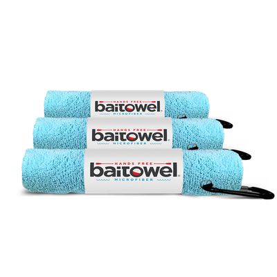 Bait Towel 3 Pack Caribbean Blue Fishing Towels with Clip, Plush Microfiber nap Fabric, 16x16, The Original Bait Towel Value 3 Pack (Caribbean Blue)