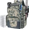 Piscifun Fishing Backpack with 2 Rod Holders & 4 Tackle Boxes, Large Tackle Storage Bag With Rain Cover for Fishing Gear, Digital Camouflage view 1