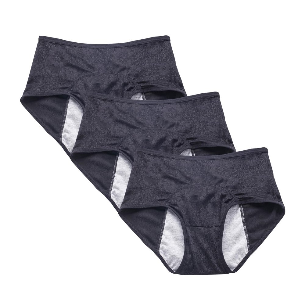 YOYI FASHION Women Menstrual Period Briefs Jacquard Easy Clean Panties US Size 3XL/10, Black-3 Packs