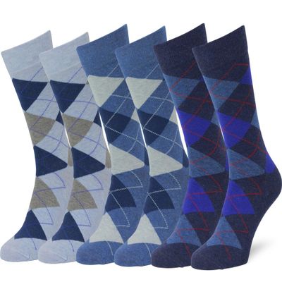 Easton Marlowe Men's Classic Cotton Argyle Dress Socks - 6pk #2-4, Light blue/Denim/Indigo melange size 6-9