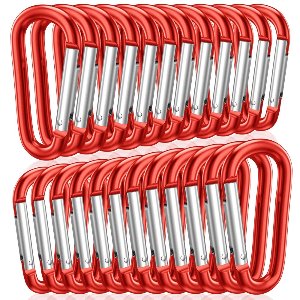 STURME 2" Aluminum D Ring Carabiners Clip D Shape Spring Loaded Gate Small Keychain Carabiner Clip Set for Outdoor Camping Mini Lock Snap Hooks Spring Link Key Chain Durable Improved 24 PCS (Red)
