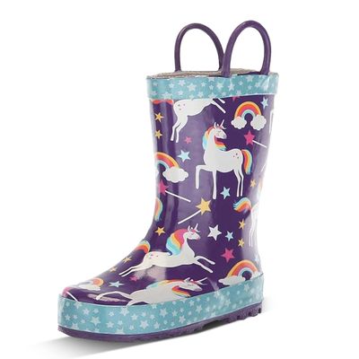 Western Chief Kids Girls' Waterproof Printed Rain Boot with Easy Pull on Handles, UNICORN dreams, 12 M US Little Kid