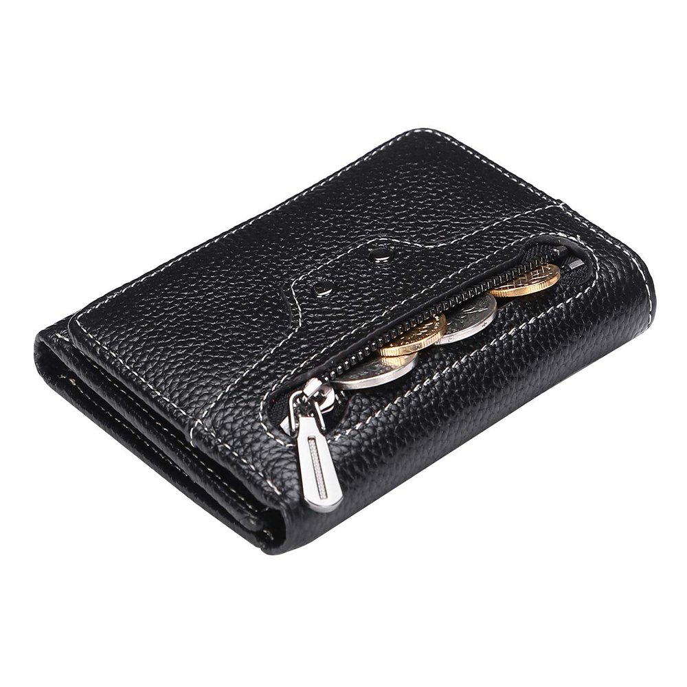 AINIMOER Small Leather Wallet for Women, Slim Compact Credit Card Holder RFID Blocking Wallets Organizer with Coin Pocket, Lichee Black