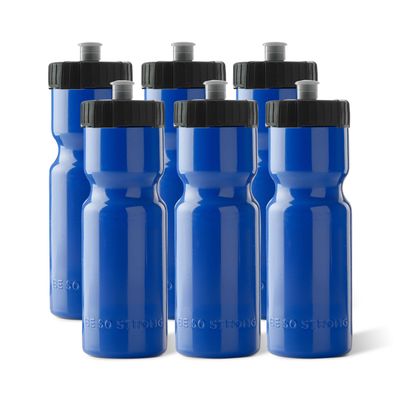 50 Strong Sports Water Bottles 6-Pack  Reusable 22 oz BPA-Free Plastic Bottles with Pull Top Cap  Made in USA  Top Rack Dishwasher Safe  Fits Most Bike Cages Brand - Blue