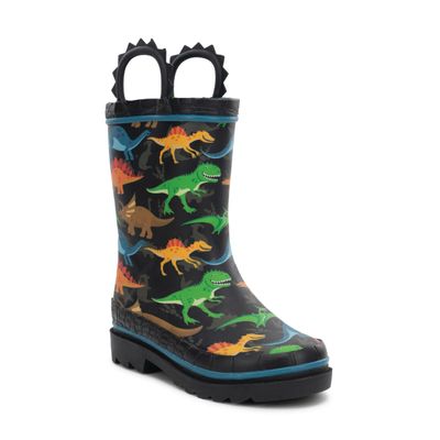 Western Chief Boys Waterproof Printed Rain Boot with Easy Pull on Handles - Dino World, 4 M US Big Kid