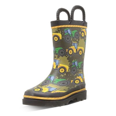 Western Chief Boys Waterproof Printed Rain Boot with Easy Pull on Handles - Tractor Tough, 11 M US Little Kid