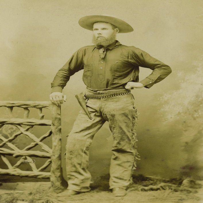 Armed Cowboy With Holster Ca 1890S - Full Dressed Cowboy With Holstered Pistol (You Can See Barrel At End Of Holster) Cartridge Belt Fringed Pants Cowboy Shirt And Great Cowboy Hat Poster Print by Bal