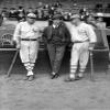 Ruth Dunn And Bentley Namerican Baseball Players Babe Ruth And Jack Bentley In New York Giants Uniforms For An Exhibition Game Between Them Is Pitcher Jack Dunn Photograph 1923 Poster Print by (18 x view 1