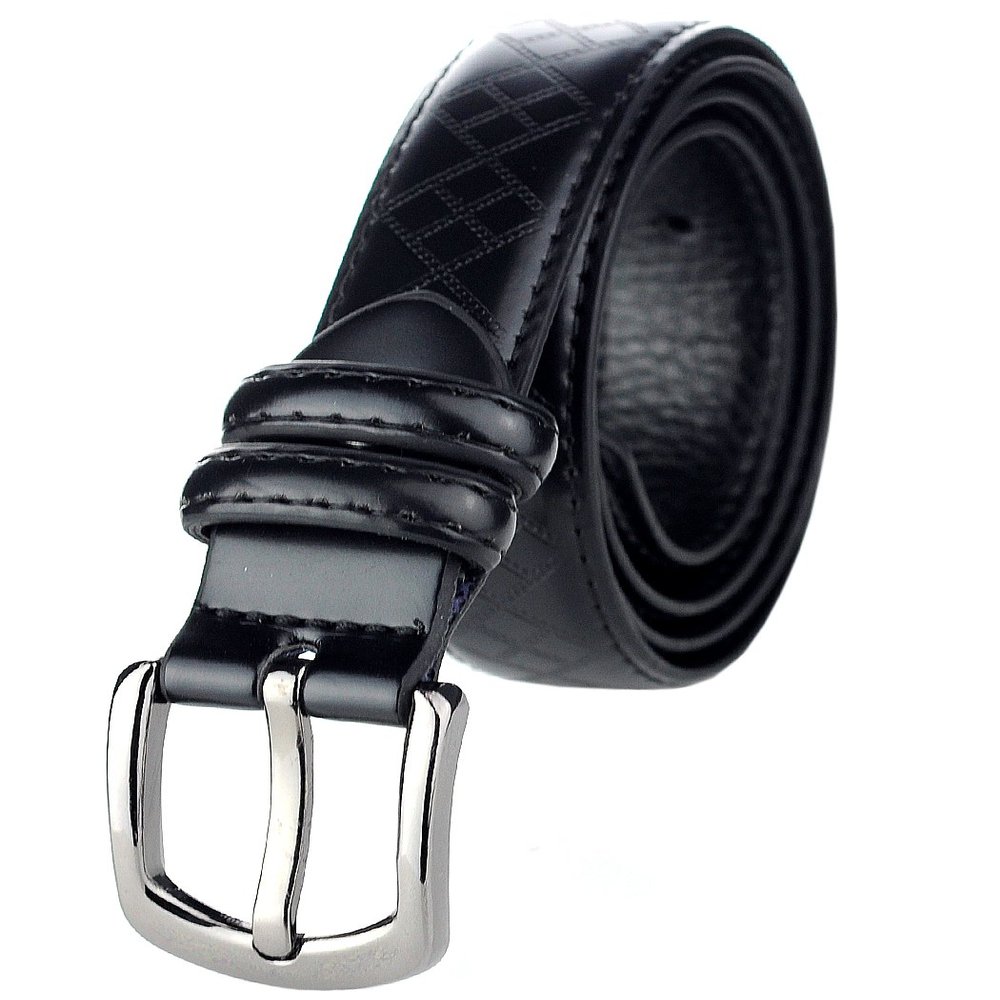 Eurosport Boys' Kids' Smooth Genuine Bonded Leather Textured Belt, Argyle, Black, Large