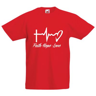 lepni.me Kids T-Shirt Faith - Hope - Love - 1 Corinthians 13:13, Christian Quotes and Proverbs, Religious Sayings (1-2 Years Red Multi Color)