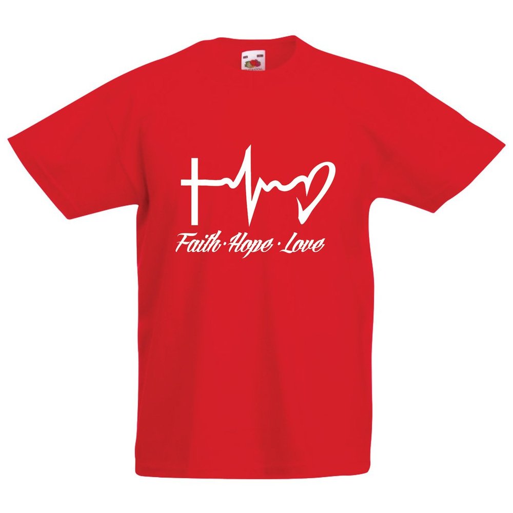 lepni.me Kids T-Shirt Faith - Hope - Love - 1 Corinthians 13:13, Christian Quotes and Proverbs, Religious Sayings (1-2 Years Red Multi Color)