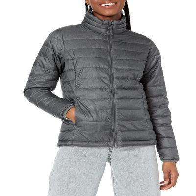 Amazon Essentials Women's Lightweight Water-Resistant Packable Puffer Jacket Outerwear, -charcoal heather, Large