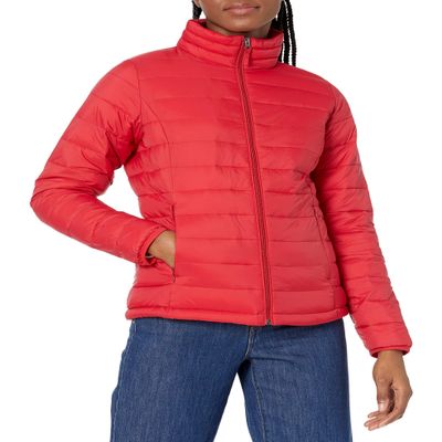 Amazon Essentials Women's Lightweight Long-Sleeve Water-Resistant Packable Puffer Jacket (Available in Plus Size), Bright Poppy Red, XX-Large