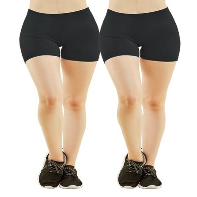 MOPAS Women's Ribbed Waistband Thigh Length Spandex Shorts (Pack of 2) (CHAR)