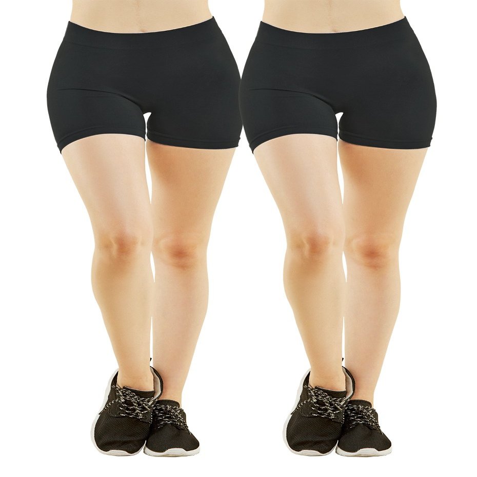 MOPAS Women's Ribbed Waistband Thigh Length Spandex Shorts (Pack of 2) (CHAR)
