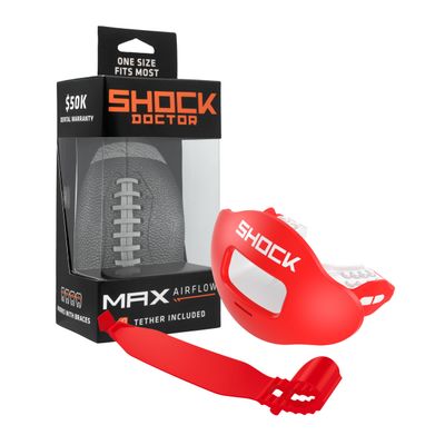 Shock Doctor Lip Guard, Adult and Youth Mouth Guard Football with Strap, Breathable Wide Opening Football Mouthpiece for Youth and Adults OSFA, Shock Doctor Mouth Guards, Max Airflow