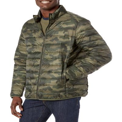 Amazon Essentials Men's Packable Lightweight Water-Resistant Puffer Jacket (Available in Big & Tall), Military Green Camo, Large