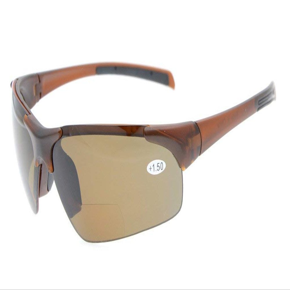 Eyekepper TR90 Unbreakable Sports Half-Rimless Bifocal Sunglasses Baseball Running Fishing Driving Golf Softball Hiking Brown Frame Brown Lens +1.75