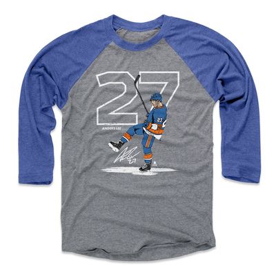 500 LEVEL Anders Lee Tee Shirt (Baseball Tee, XXX-Large, Royal/Heather Gray) - New York Raglan Tee - Anders Lee Outline W WHT