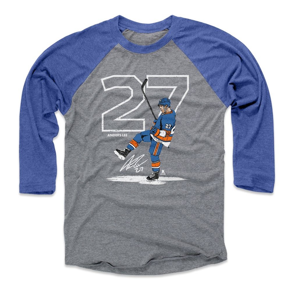 500 LEVEL Anders Lee Tee Shirt (Baseball Tee, XXX-Large, Royal/Heather Gray) - New York Raglan Tee - Anders Lee Outline W WHT