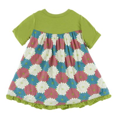 KicKee Pants Little Girls Print Classic Short Sleeve Swing Dress, Tropical Flowers, 18-24 Months
