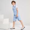 LOLANTA Summer Boys Suit Dress Clothes Kids Wedding Ring Bearer Outfit 4Pcs Shirt Vest Shorts Set(Blue,4) view 4