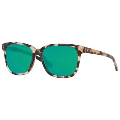 Costa Del Mar Womens May Round Sunglasses, Tiger Cowrie/Green Mirrored Polarized-580G, 57 mm