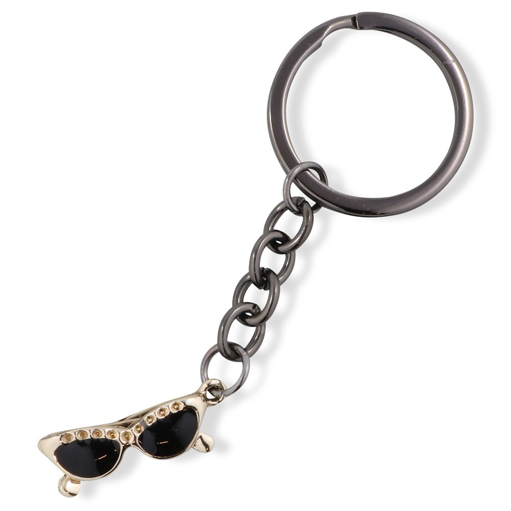Emerald Park Jewelry Sunglasses Black Lens on Gold Frame Charm Keychain