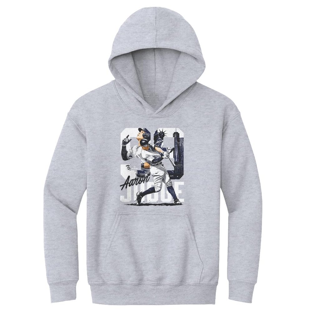 500 LEVEL Aaron Judge Youth Sweatshirt (Youth Hoodie, Medium, Gray) - Aaron Judge Tribute W WHT