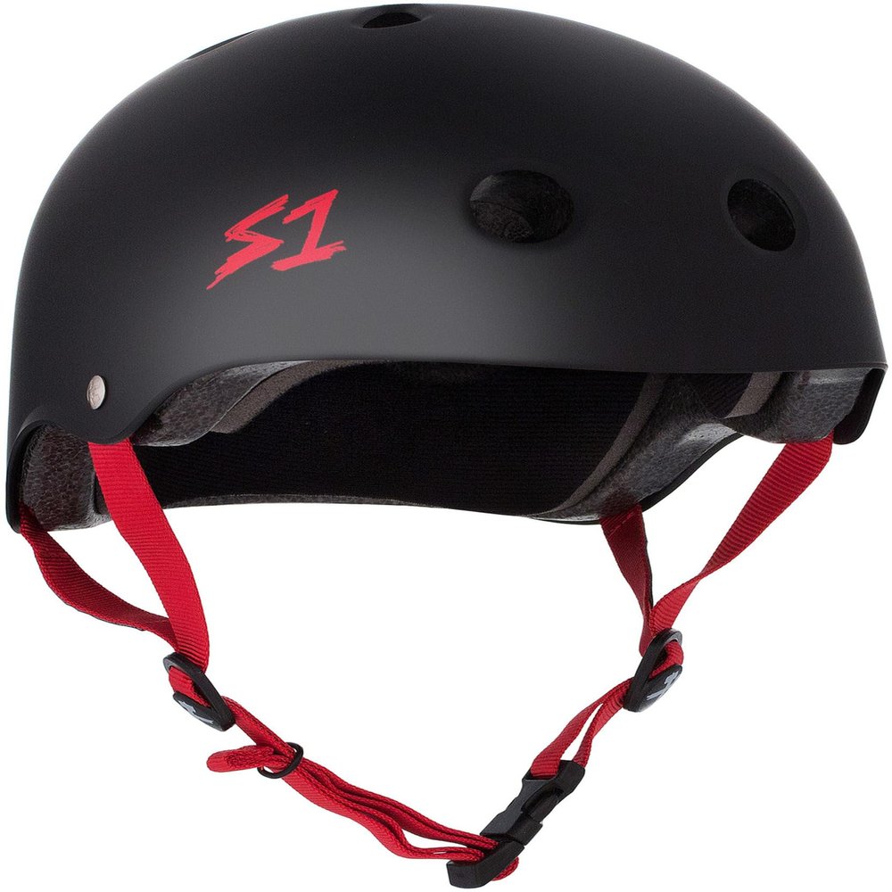 S1 Lifer Helmet for Skateboarding, BMX, and Roller Skating - EPS Fusion Foam, CPSC & ASTM Certified - Black Matte w/Red Straps XX-Large (23")