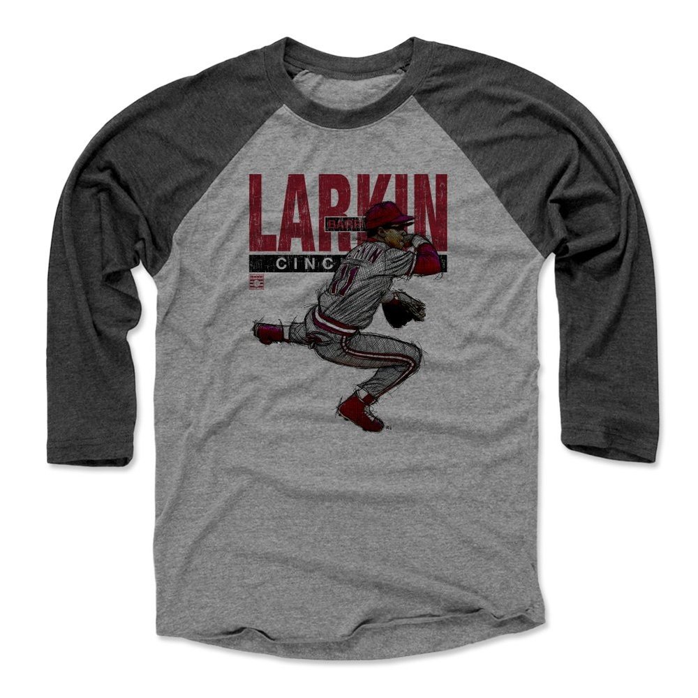 500 LEVEL Barry Larkin 3/4 Sleeve T-Shirt (Baseball Tee, X-Large, Black/Heather Gray) - Barry Larkin Sketch R